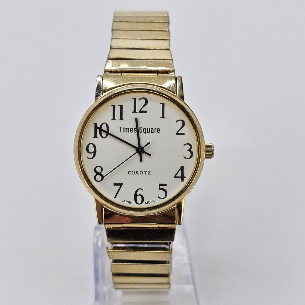 Women Analog Easy Read Watch 32MM White Dial Gold Expandable Band 6" NEW Battery